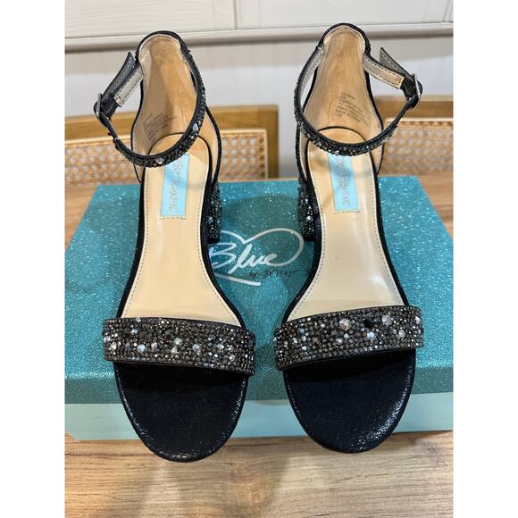 Betsey Johnson Blue SB-Mari Dressy Heels Black Rhinestones Size 5 Wide NIB - Picture 4 of 14